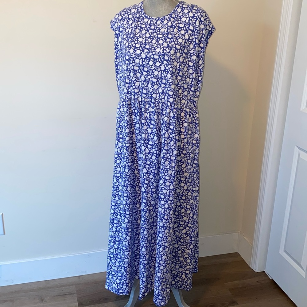 Boden Plus Size Sleeveless Cotton Maxi Dress Blue & White Size 16 18 Tall